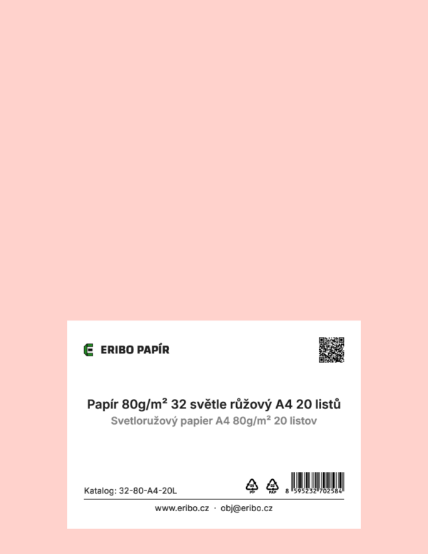 Světle růžový papír A4 20 ks